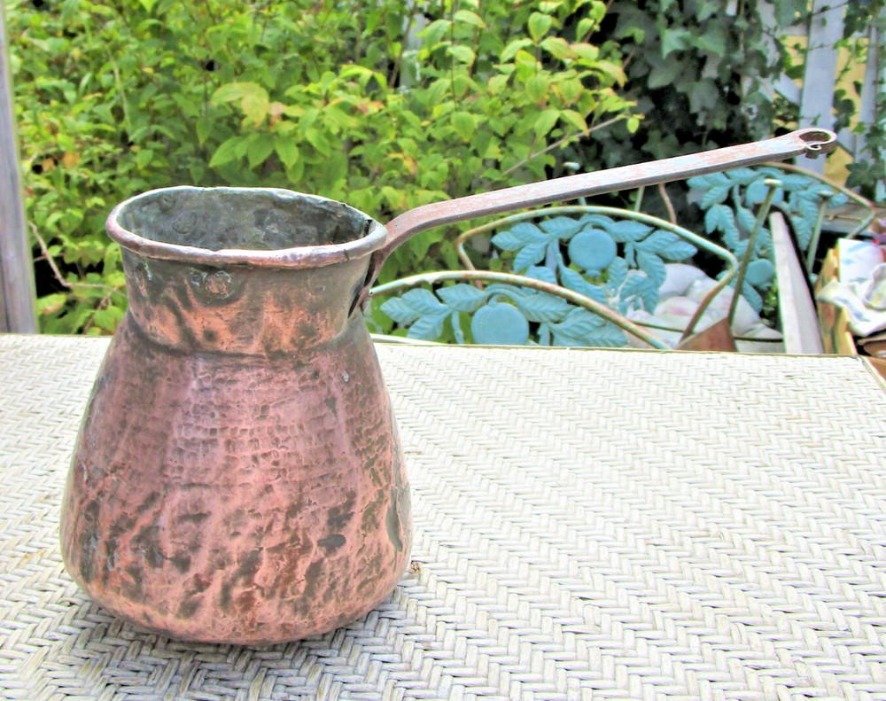 Hand Hammered Copper Dipper w/Wrought Iron Handle: Primitive, Antique