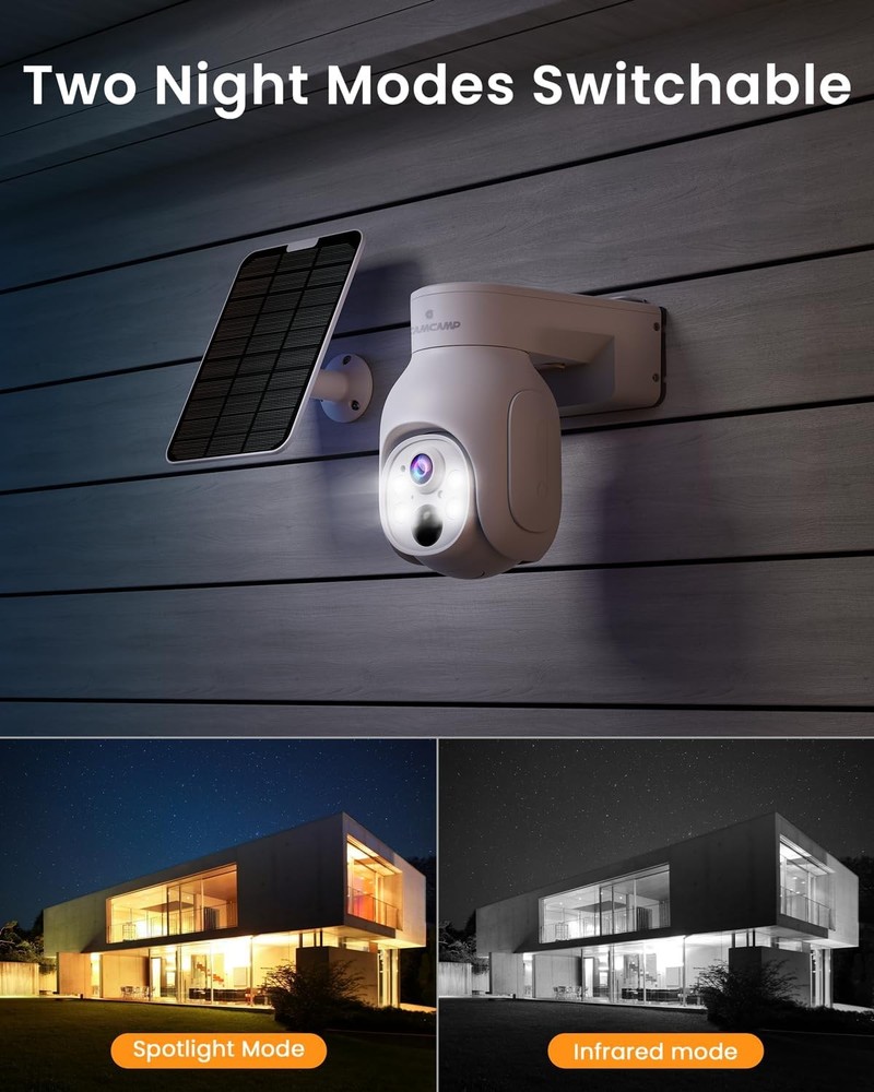 4MP WiFi Security Camera System Battery Solar Panel Wireless 2Way Talk Pan-Tilt