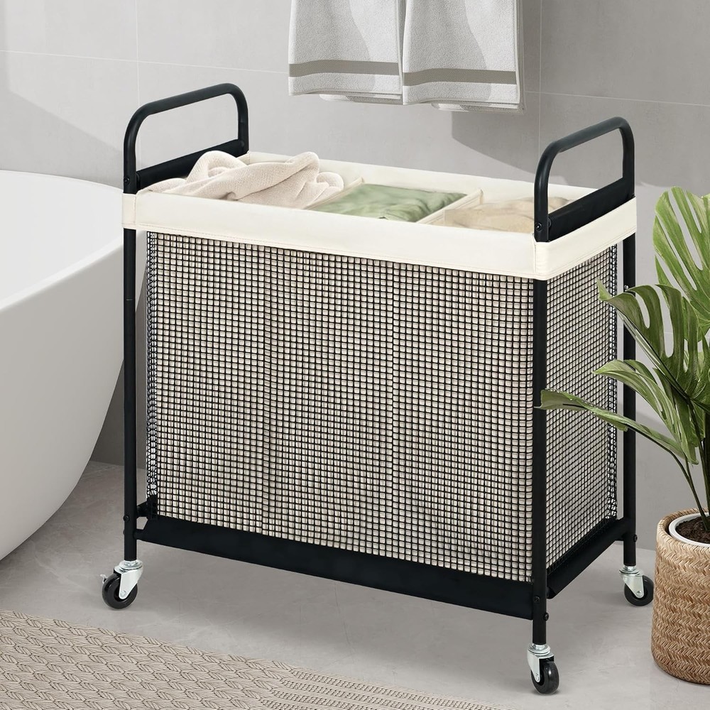Laundry Hamper 3 Section 120L Rolling Laundry Sorter Cart W/ Removable &