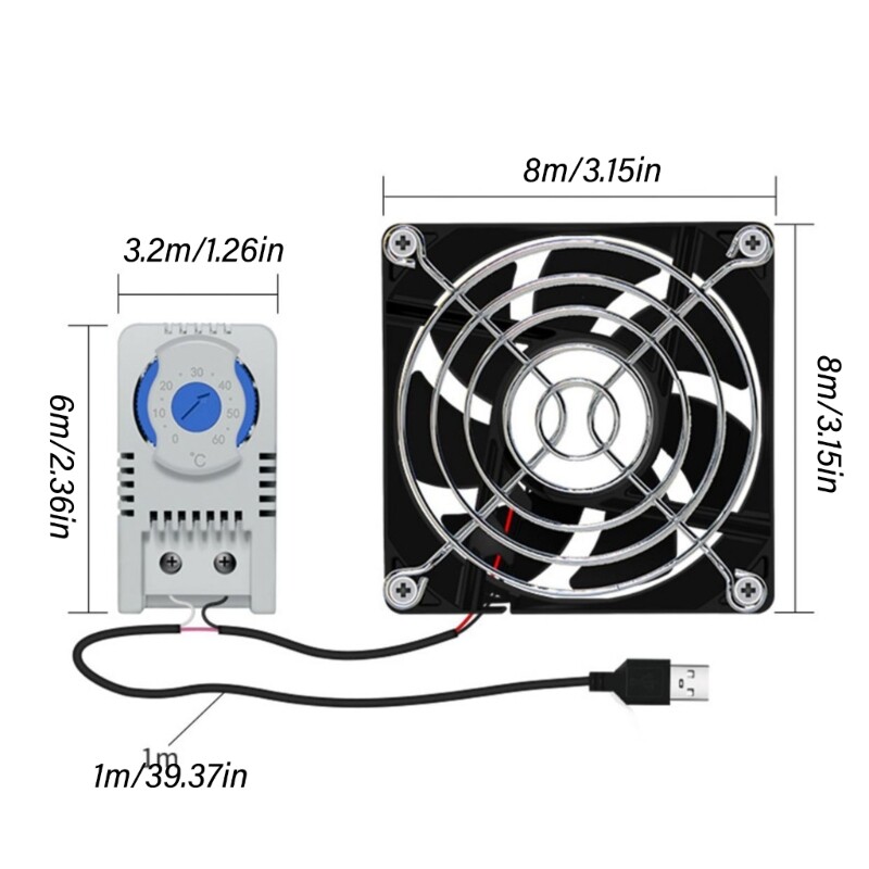 80mm USB Quiet Cabinets Cooling Fan Systems With 0-60?? Temperature Control