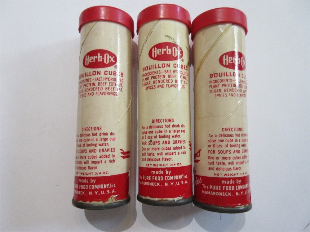 Three Vintage Herb-O Bouillon Cubes Empty Containers