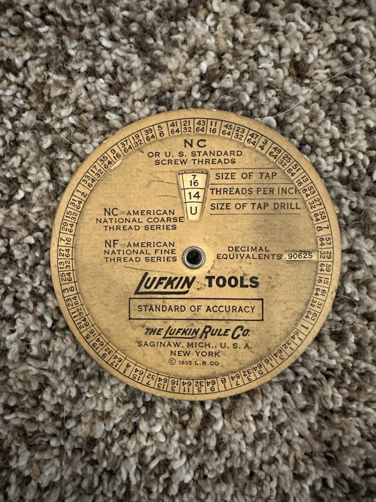 Vintage LUFKIN TOOLs Screw Threads Wheel Chart & LUFKIN Decimal/Drill Chart