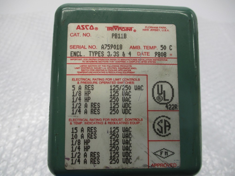 ASCO PB11B PRESSURE SWITCH UNMP