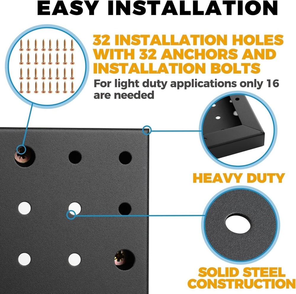 Heavy Duty 4-Panel Pegboard Wall Organizer With 32 Peg Hooks Panels Garage Tool