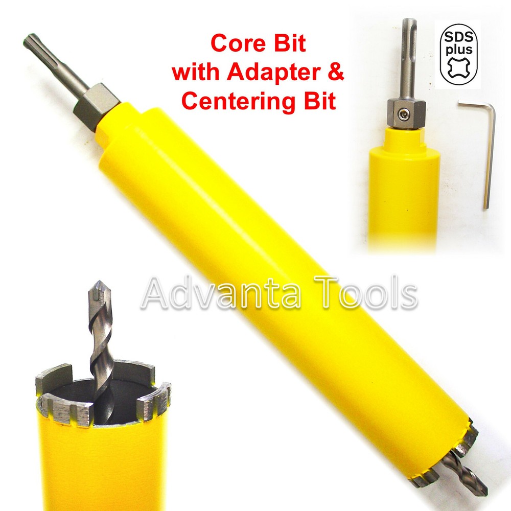 3” Dry Diamond Core Bit 4 Concrete w/ Rebar + SDS Plus Adapter & Pilot Bit