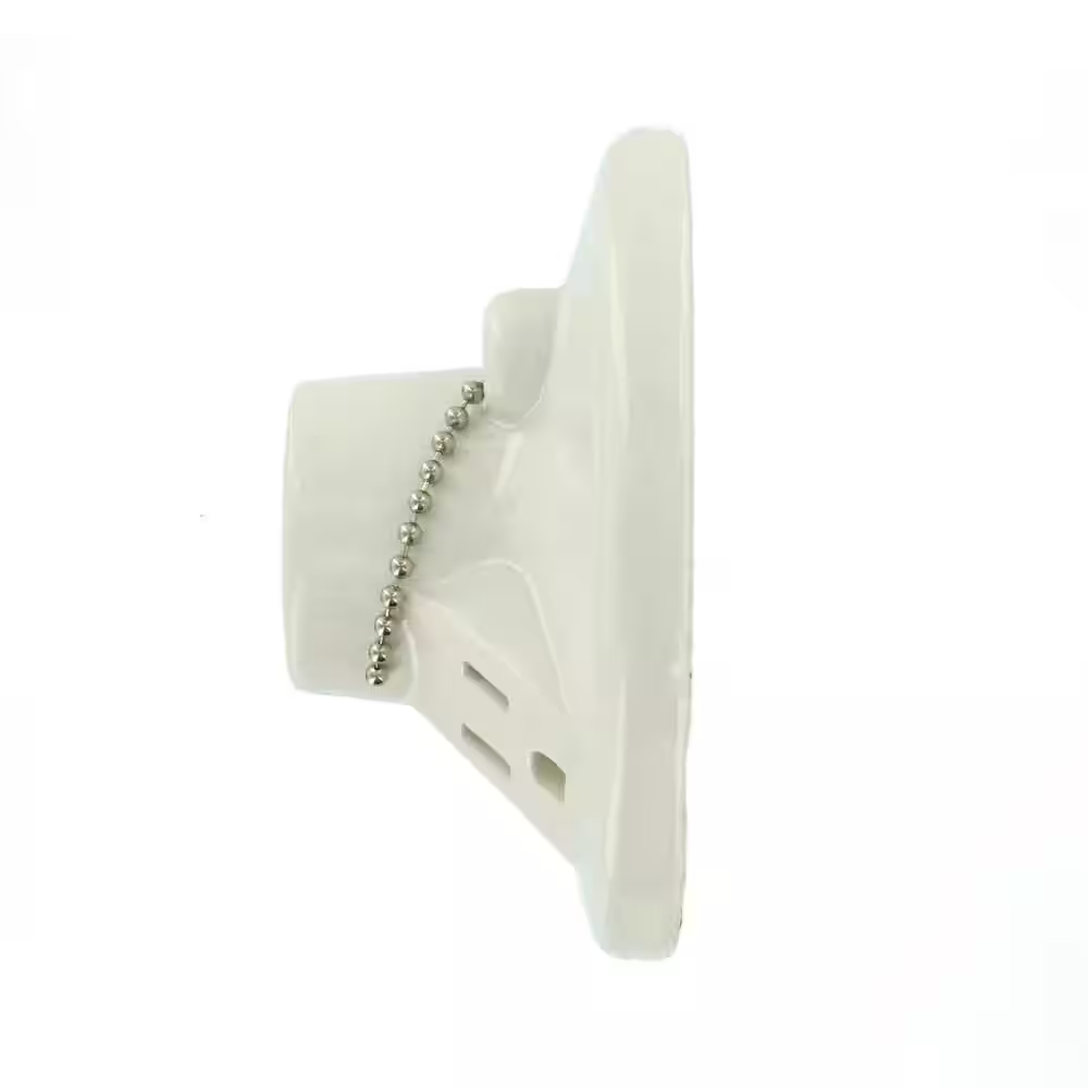 Glazed Porcelain Lamp Holder with Pull Chain and Outlet - Convenient Lighting