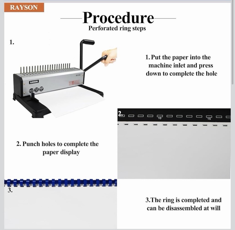 Rayson SD1202 Comb Binding Machine Manual Punch Letter/A5/B5 12 Sheets 200 Pages