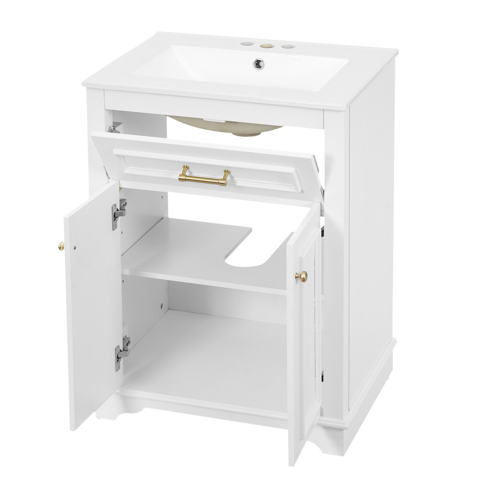 Bathroom Vanity with Ceramic Sink Double Doors Includes 1 Flip-Up Drawer