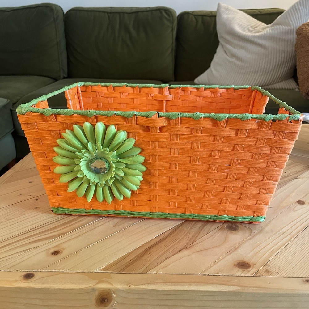 Flower Straw Basket Orange & Green