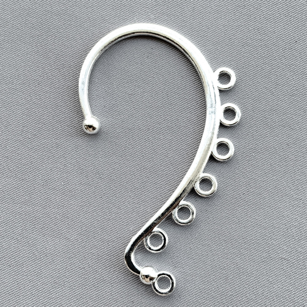 Thick 7 Loop Ear Cuff Earrings 58x36mm Shiny Silver Plated Alloy Q6 Per Pkg