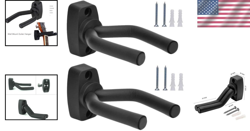 Modern Adjustable Guitar Hanger Set - 2 Pack Wall Mount for Instruments, 60 lbs