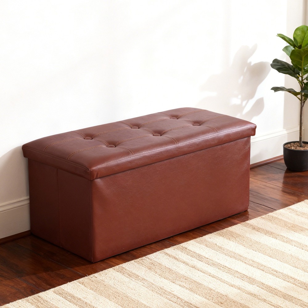 30 inches Folding Ottoman Bench Storage Box Durable Foot Rest Stools Home Brown