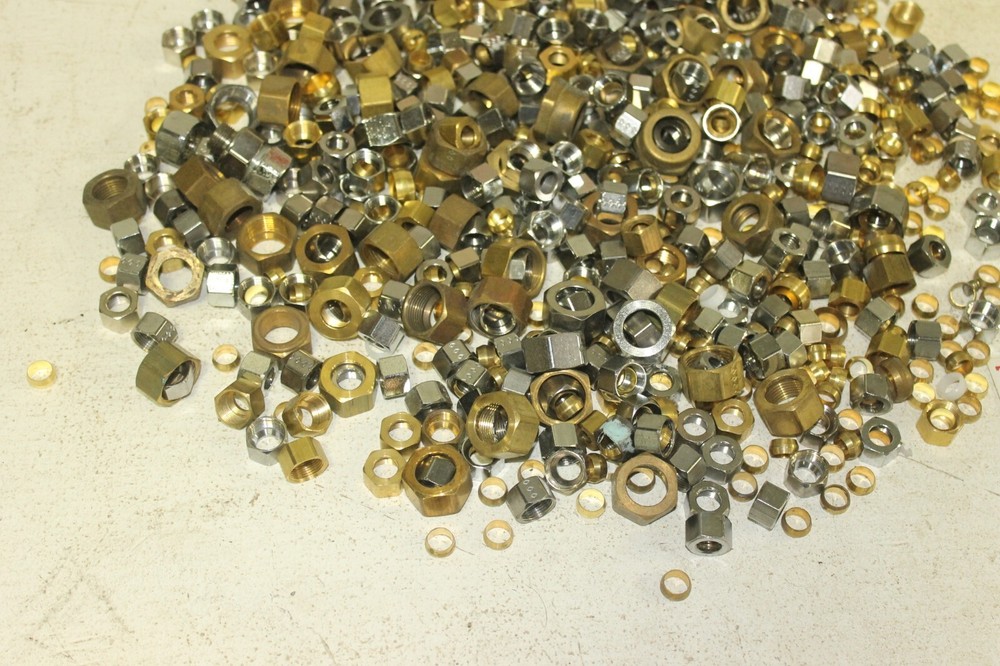 Lot of 3/8" and 1/2" Brass Compression Nuts, Rings, Sleeves, Ferrules NEW