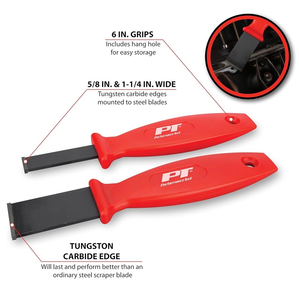 Performance Tool W944 Carbide Gasket Scraper Set (2 Pieces) - Efficient Resid...