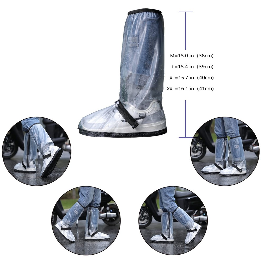 Waterproof Rain Boot Shoe Cover with Reflector Reusable & Foldable Medium Clear