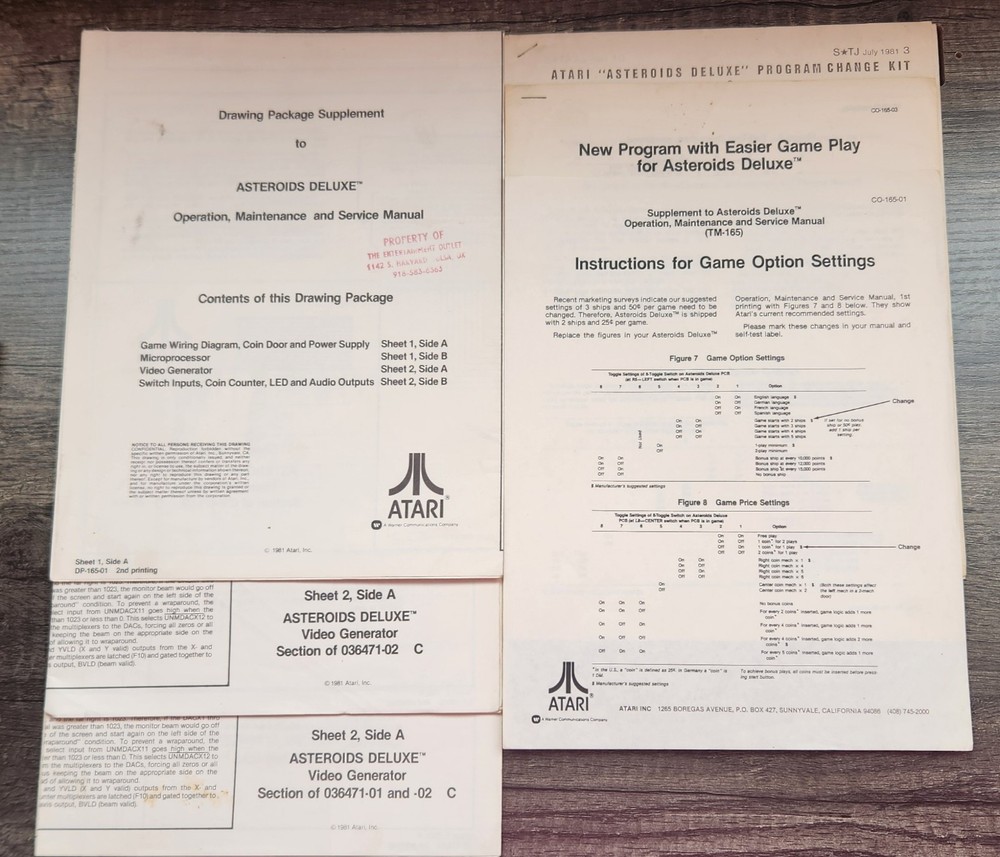 Asteroids Deluxe Drawing Package/Schematics W/supplements Atari Original