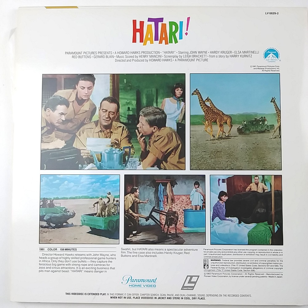 1983 Hatari Extended Play Laserdisc John Wayne