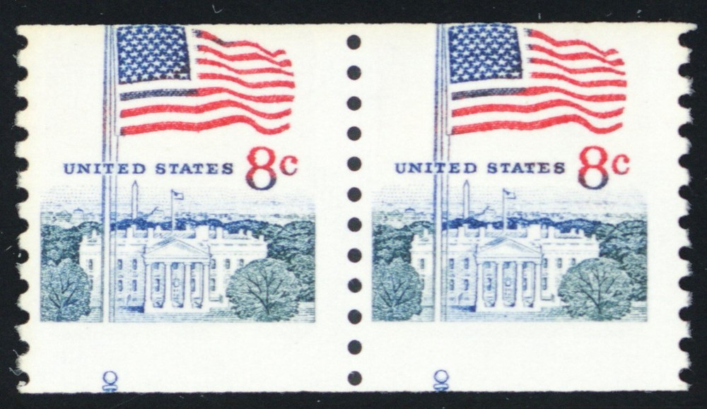 1338F, Mint NH 8¢ - Nice Miscut Error Coil Pair - Stuart Katz