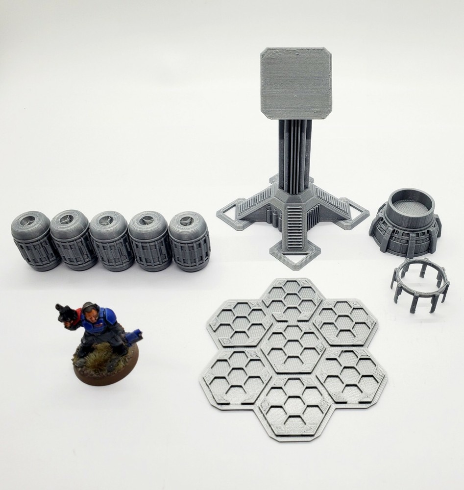 3d Printed Terrain Solar Array w/Energy Cells for Tabletop Gaming. 3D Wargaming