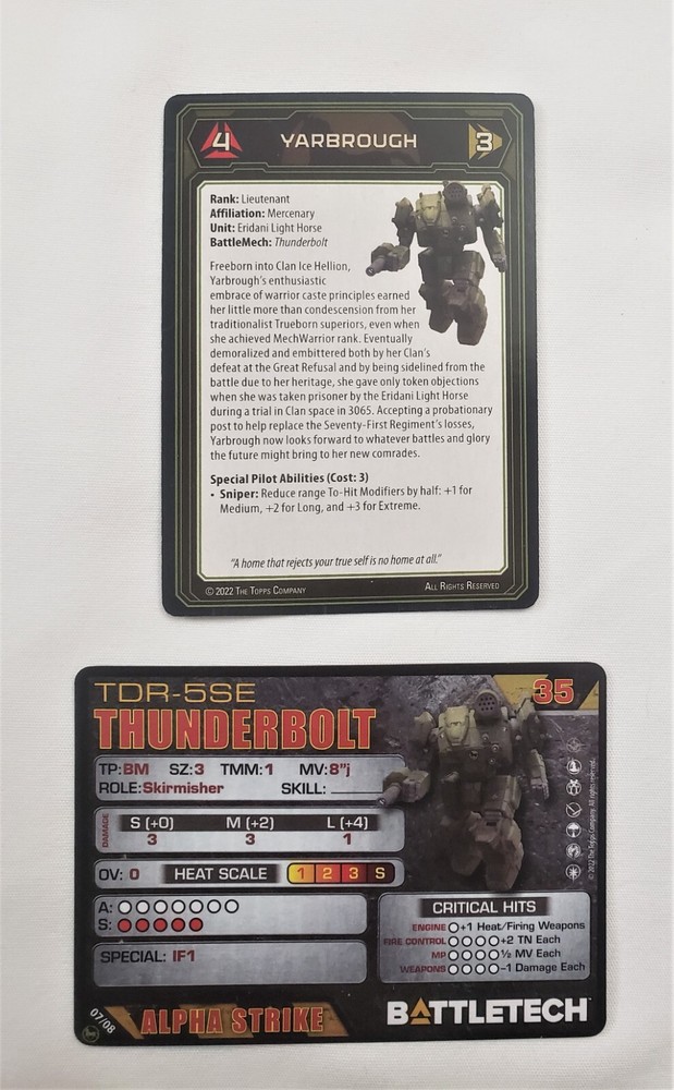 Battletech Thunderbolt Jets Mech + Alpha Strike Cards Eridani Light Hunter Lance
