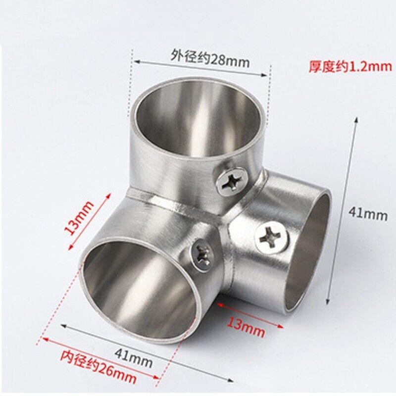 3-Way 26mm 1" ID Stainless Steel Right Angle Tee Pipe Fitting Connector