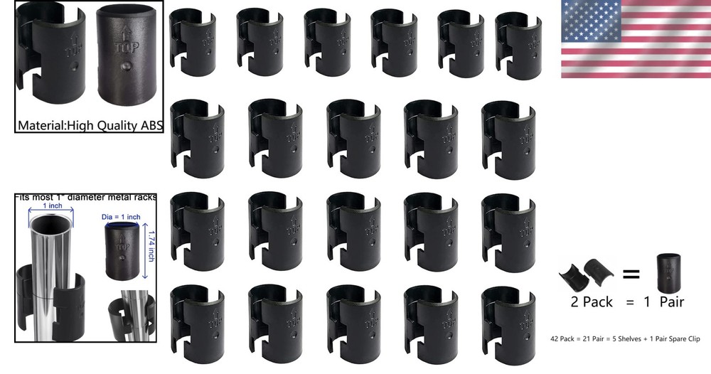42 Pack Wire Shelf Lock Clips for 1" Posts - Durable ABS Replacement Clips