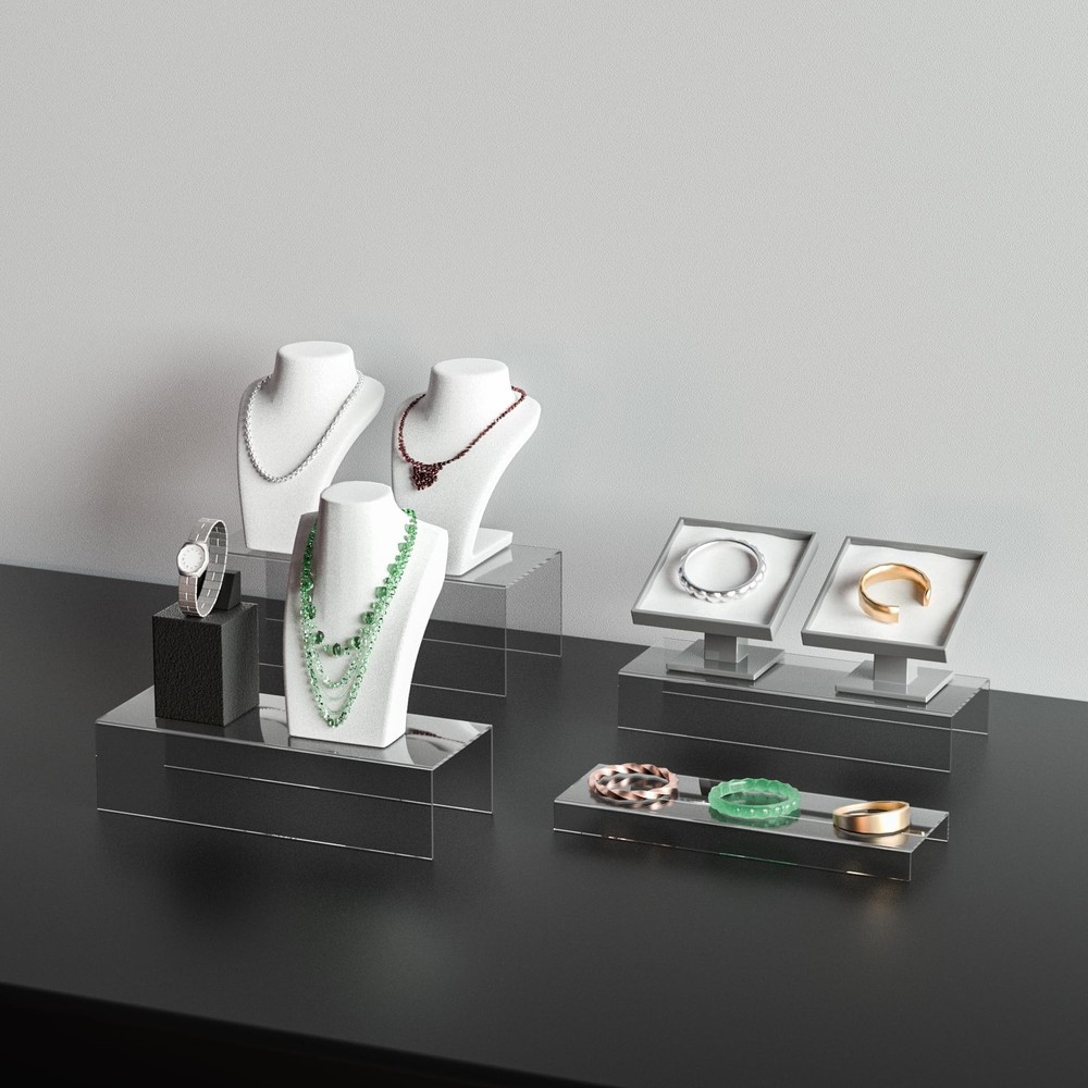 Sezanrpt Clear Riser Display Shelf 3pcs, Desktop Rectangular Acrylic