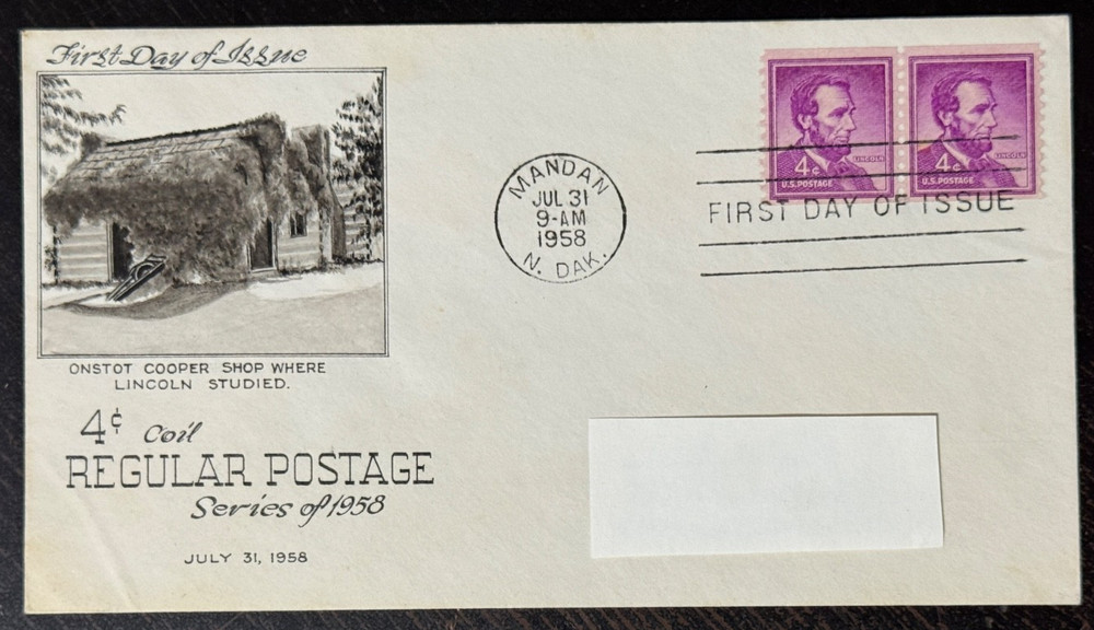 FDC 1958 4 cent Honoring Abraham Lincoln w/ Personalized Cachet