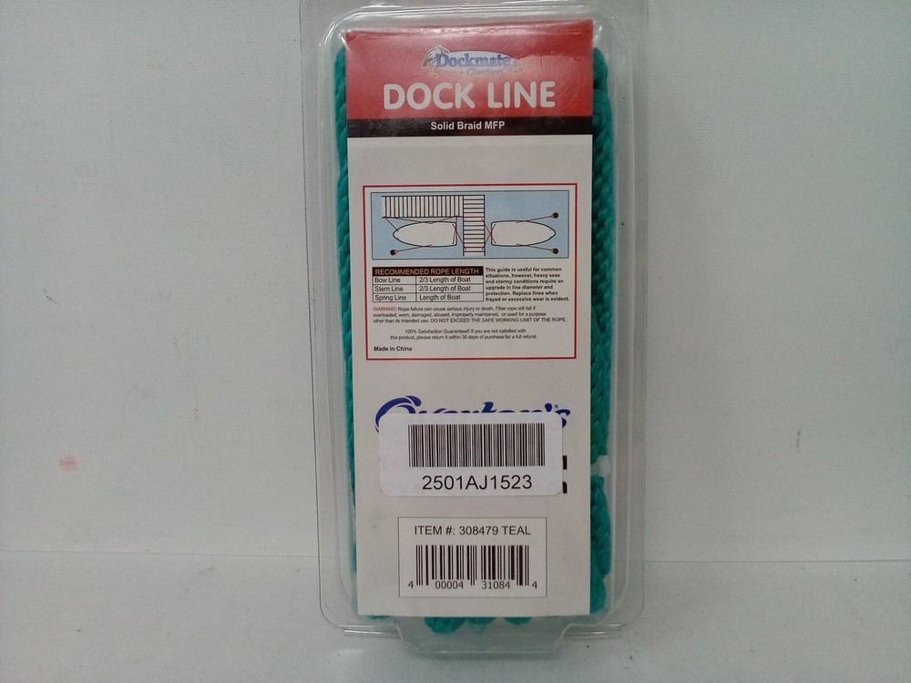Dockmate DOCK LINE Solid Braid MFP 3/8"x 15' 12" Eye Splice {Teal-308479}
