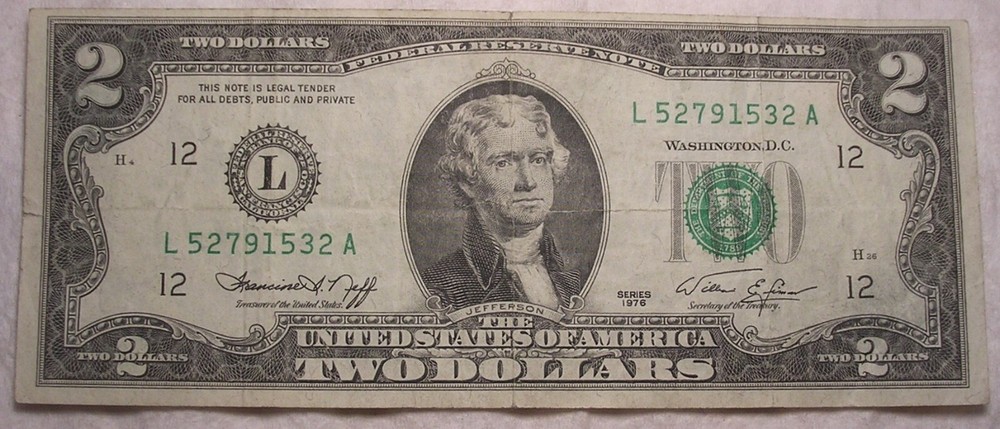 1976 $2 Dollar Note, 2 Errors, Miscut/Misaligned and Small Size Errors