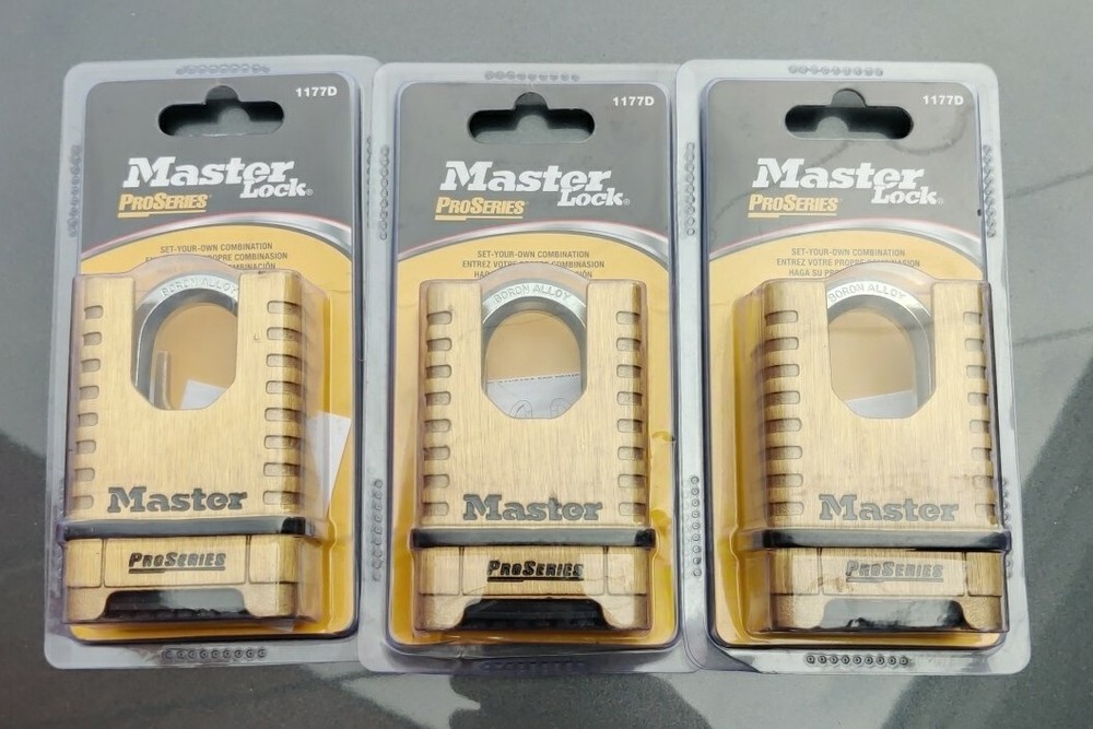 3 Pack Master Lock 1177D Shrouded Brass ProSeries Resettable Combination Padlock