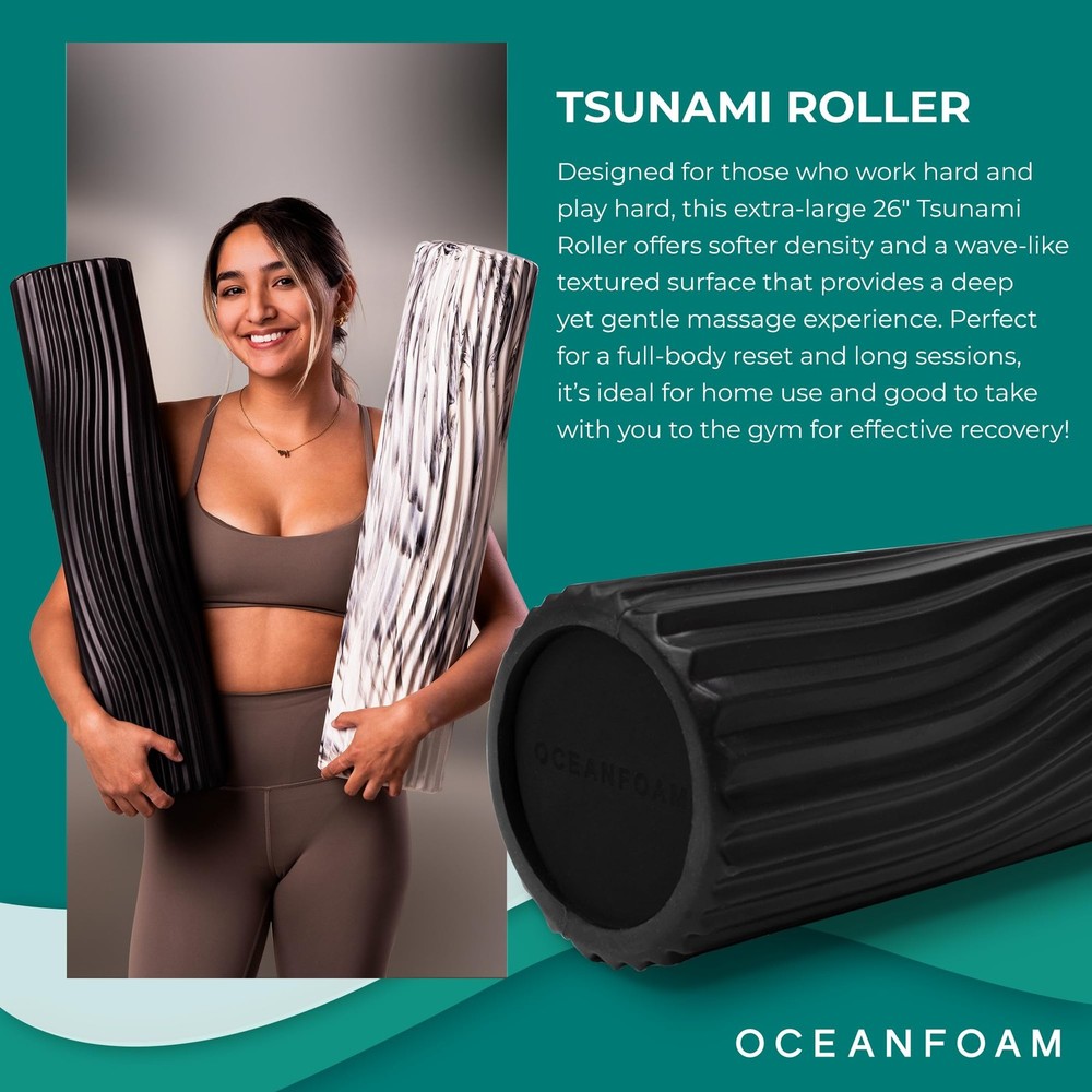 Tsunami Roller (Black) - Extra-Large, 26" x 5.9" - Soft, Textured Foam Roller...