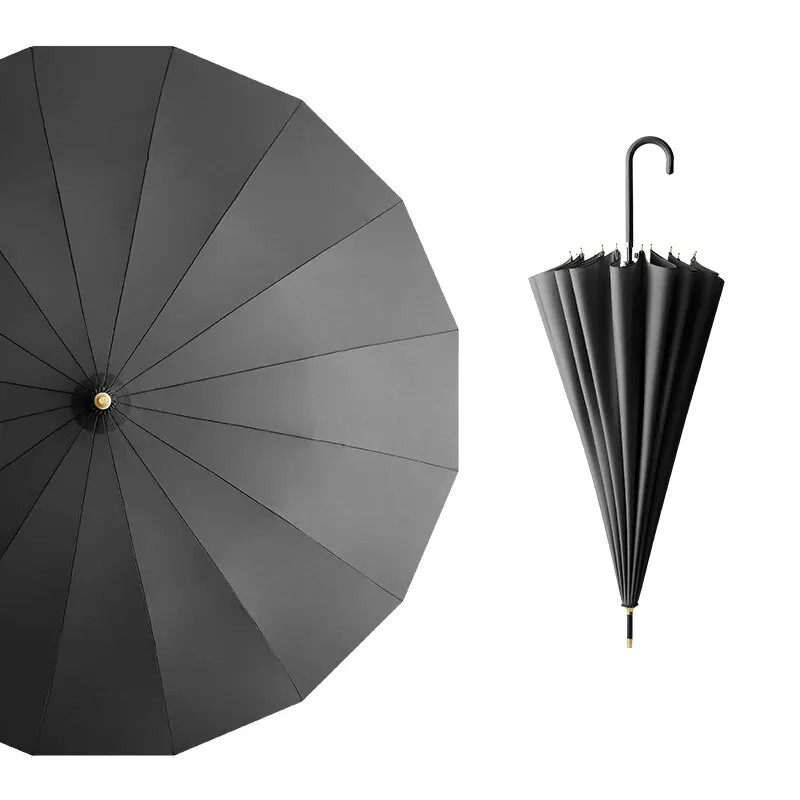 Long Handle Umbrella Automatic 16 Bone Storm Resistant Black Coating Umbrellas