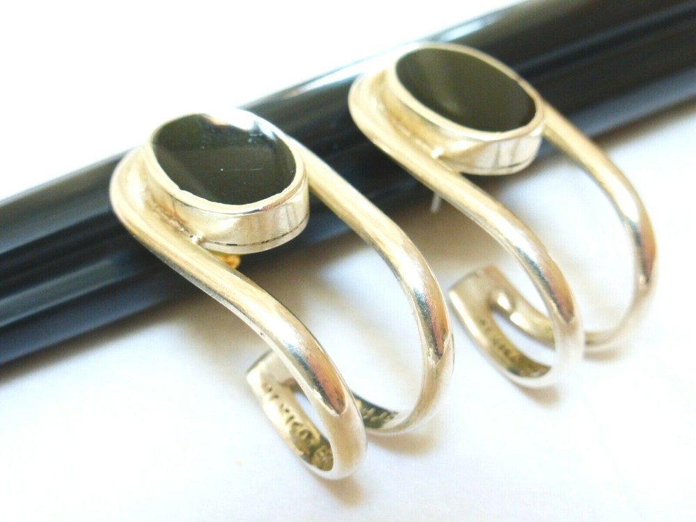 Vintage Onyx Mexico Sterling Silver Earrings