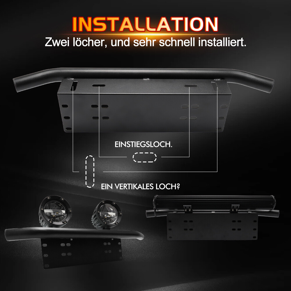 Bull Bar Front Bumper License Plate Off-Road LED Work Light Mount Bracket Holder