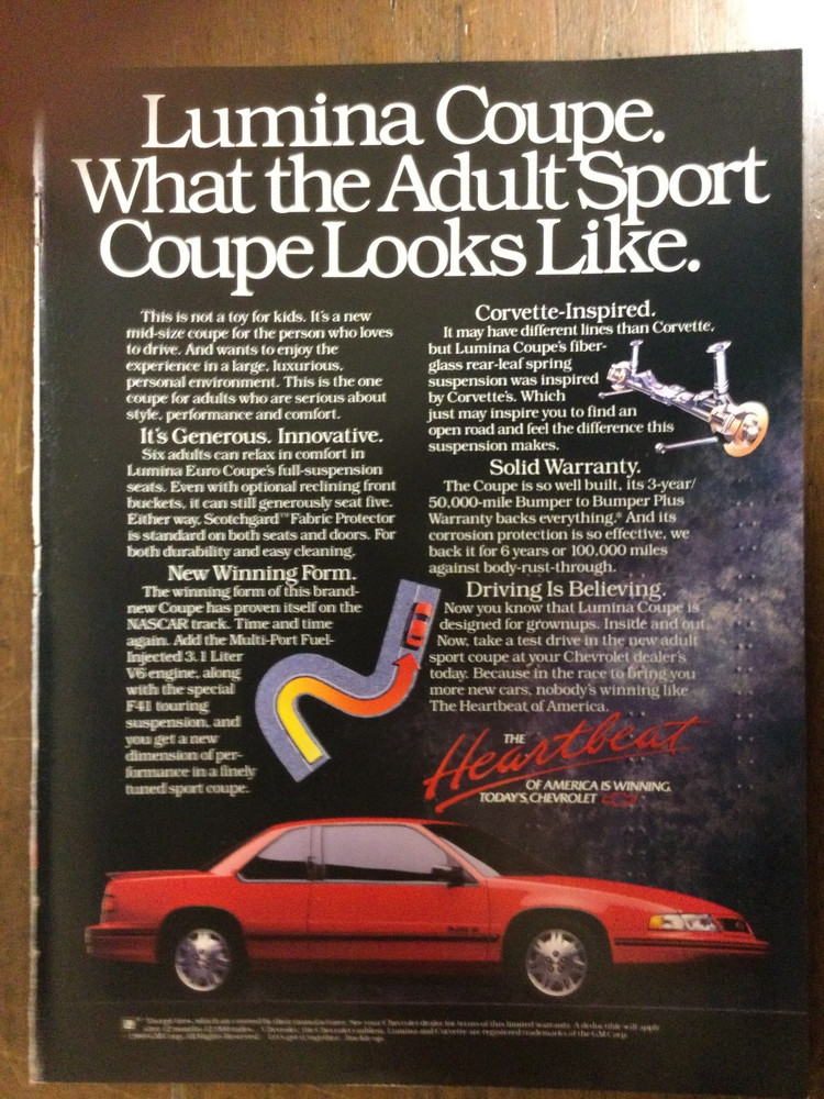 Misc 6001 Advertisement 1990 Chevrolet Lumina Sport Coupe