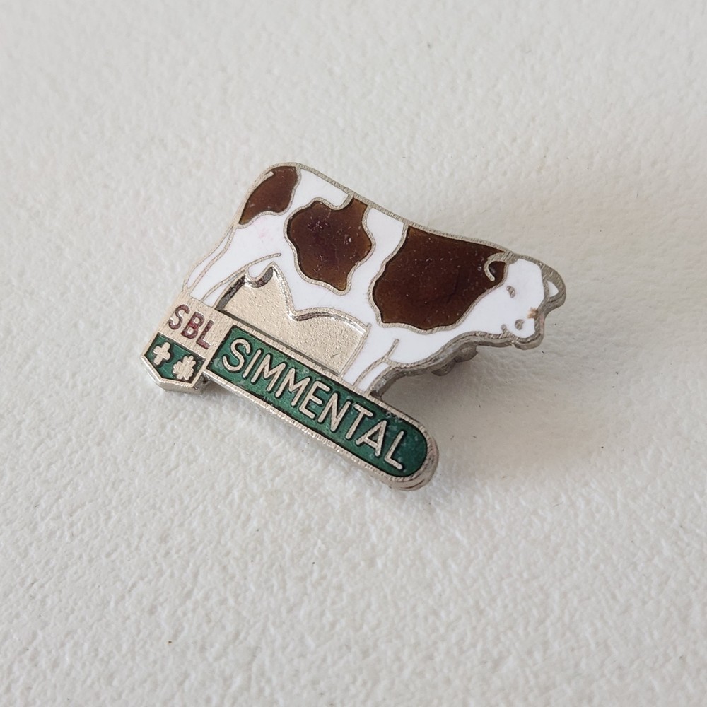 Vintage SIMMENTAL Cattle Breed Lapel Hat Jacket Pin SBL