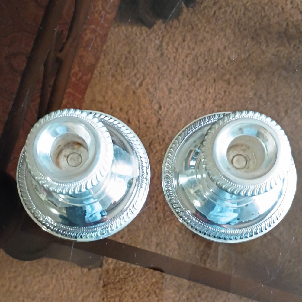 Beaded Edge Silverplate Candlestick Holders Pair Decorative Design