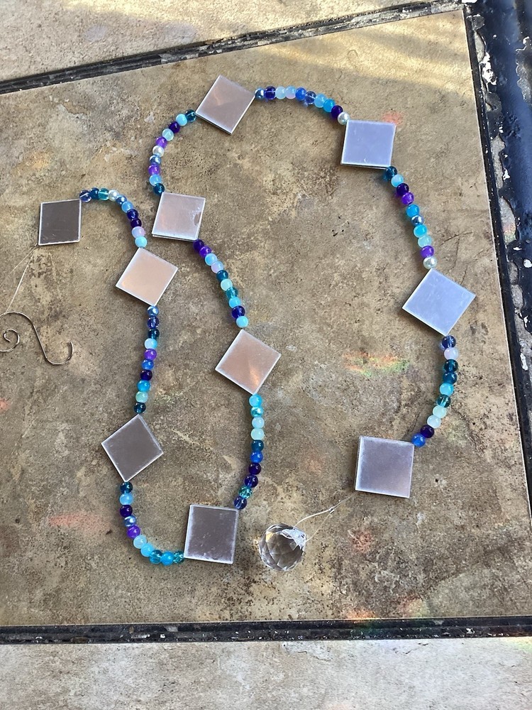 Handmade Beaded Mirrored Dangle. Blue Tones With Mirrors.