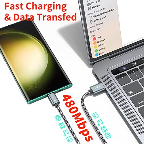USB Type C Cable,(2-Pack) USB C Charger Cable Car Carplay Cable Nylon 3FT Grey