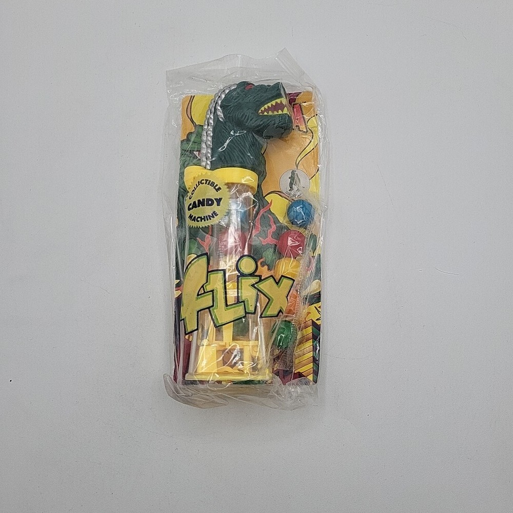 Vtg Flix Candy Dispenser, Godzilla With Yellow Base, Jawbreakers With Refill, FS
