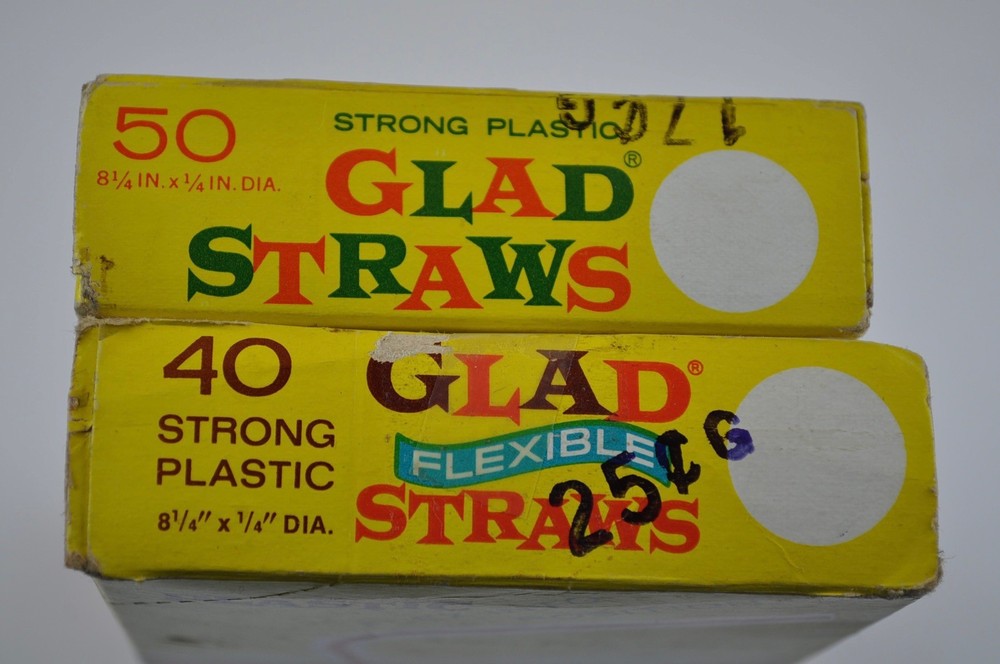 Vintage Glad Straws Made in USA Pre-Bar Code 2 Boxes Union Carbide PROP