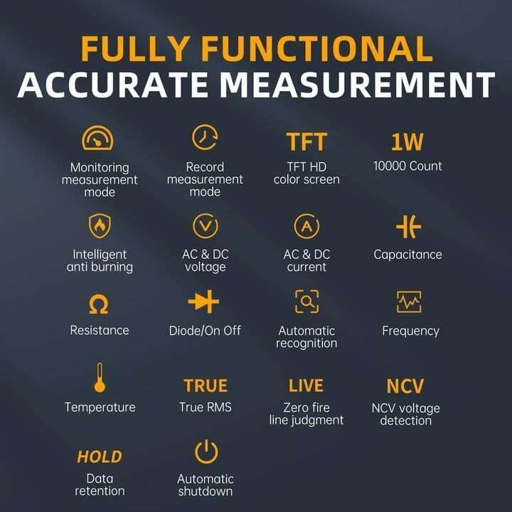 Multimeter Digital 9999 Counts TRMS Voltage Resistance Capacitance Current