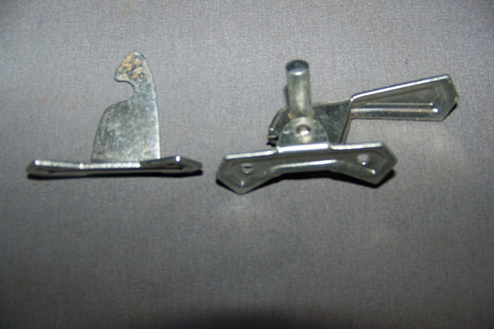 Four, Small, Tin, Cabinet Latches, With Their Offset Keepers - SEE DESCRIPTION