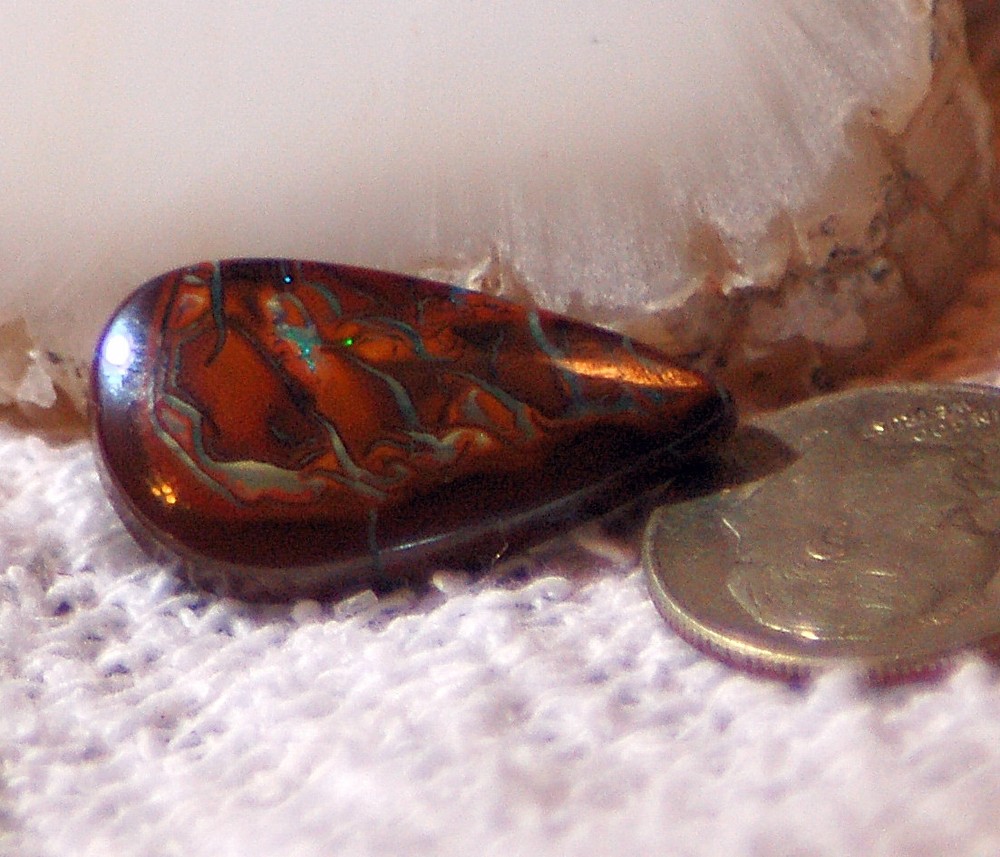 Koroit Boulder Opal freeform oval Cabochon green Fire