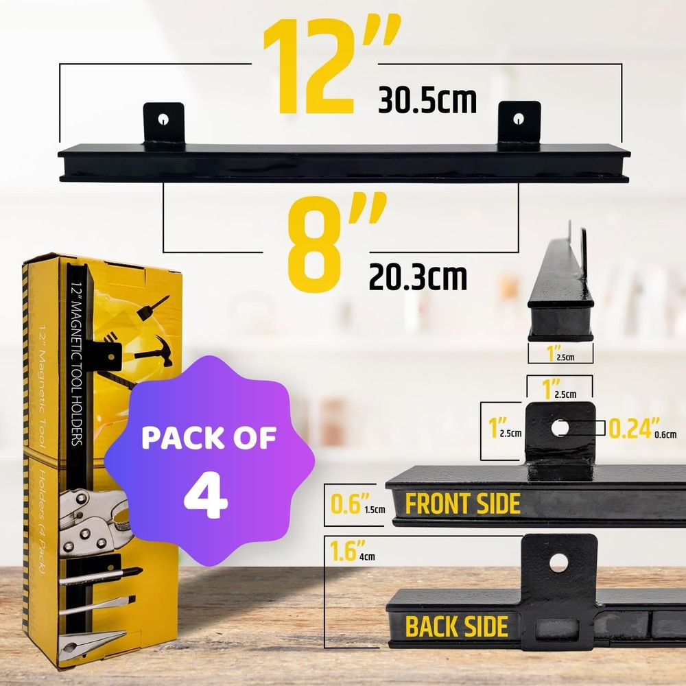 Heavy-Duty Magnetic Tool Holders with Strong Pull Force - 4 Pack Organizer