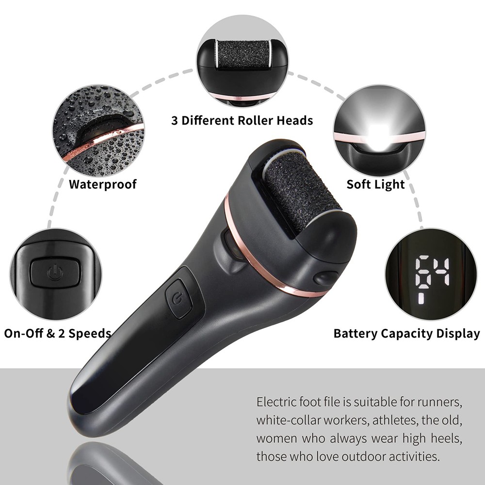 Electric callus remover test winner with3 replacement rollers to remove calluses