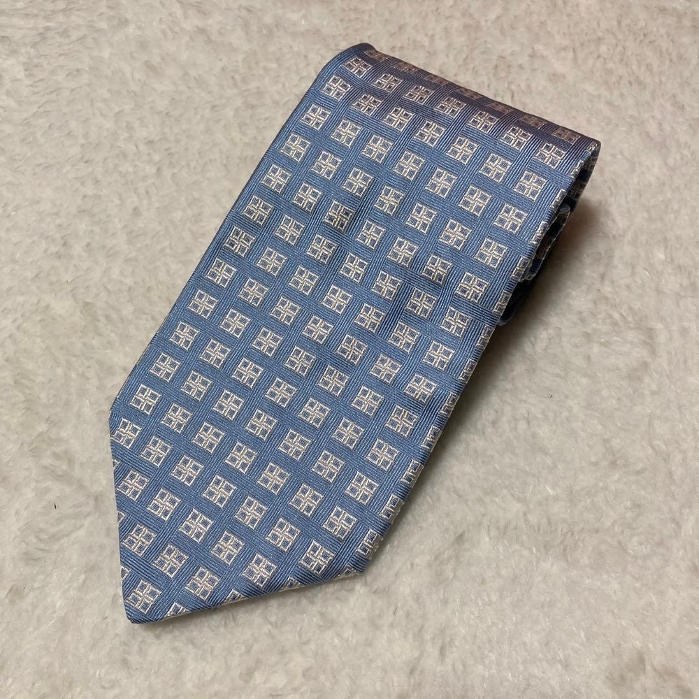 LANCEL PARIS Tie All over pattern 100% silk light blue