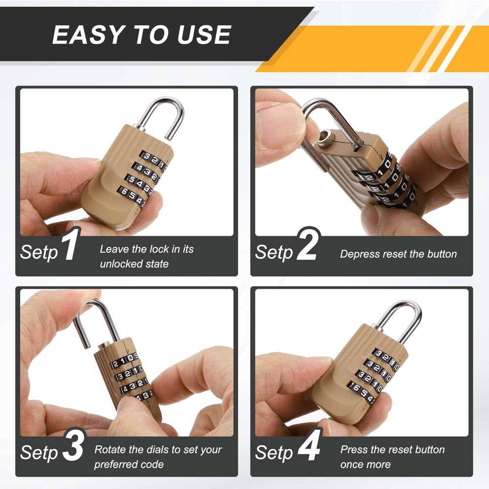 Resettable 4 Digit Combination Lock Code Padlock, Yellow (73 x 28mm)
