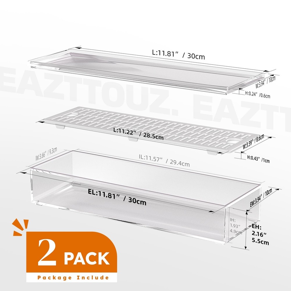 2 Pack Clear Silverware organizer with lid, Plastic Flatware Storage Box, Kit...